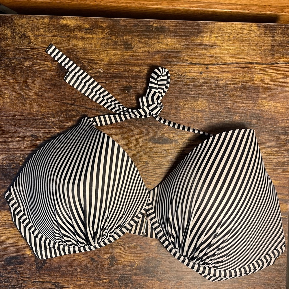 Striped Black and White Bikini Top